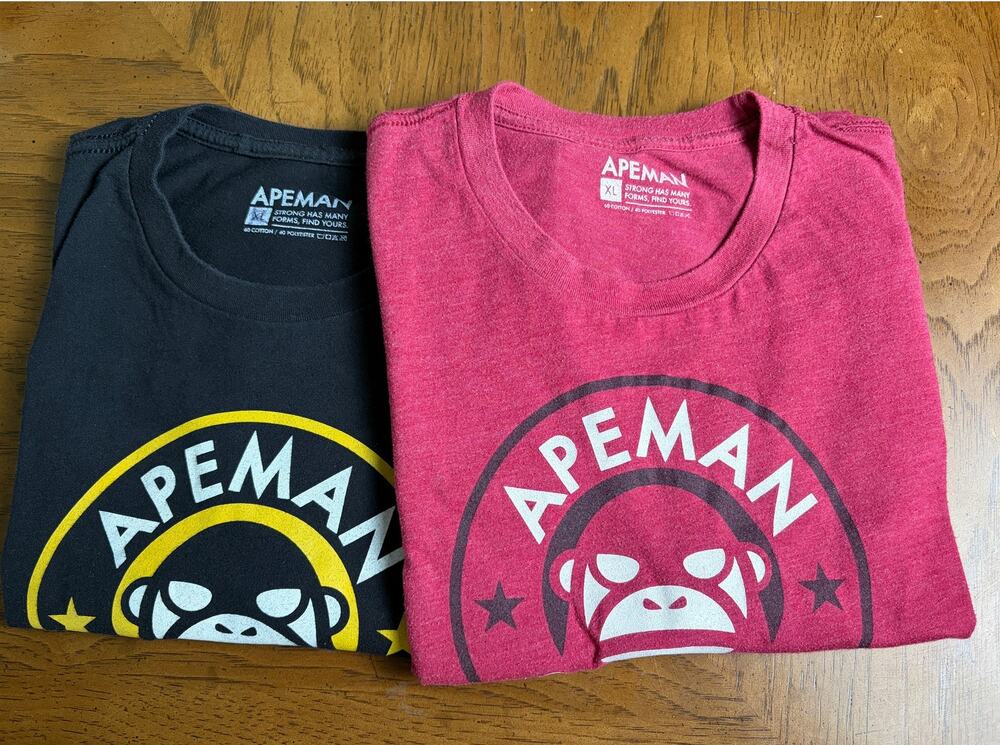 Lot of 2 Apeman Strong Graphic Gym T-Shirts Black Burgundy Men's XL Powerlifting